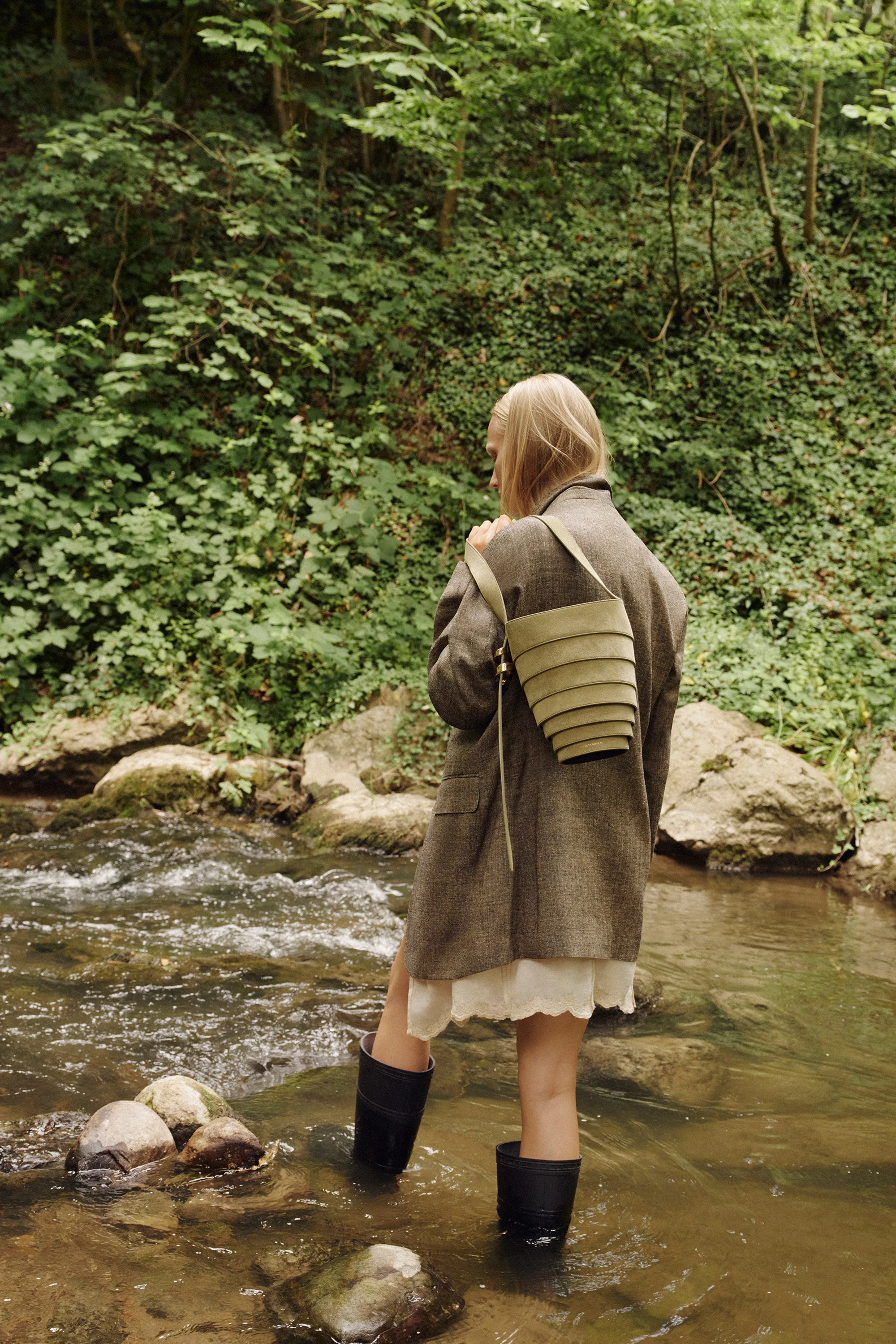 The Spiral Bag worn wading in a forest stream