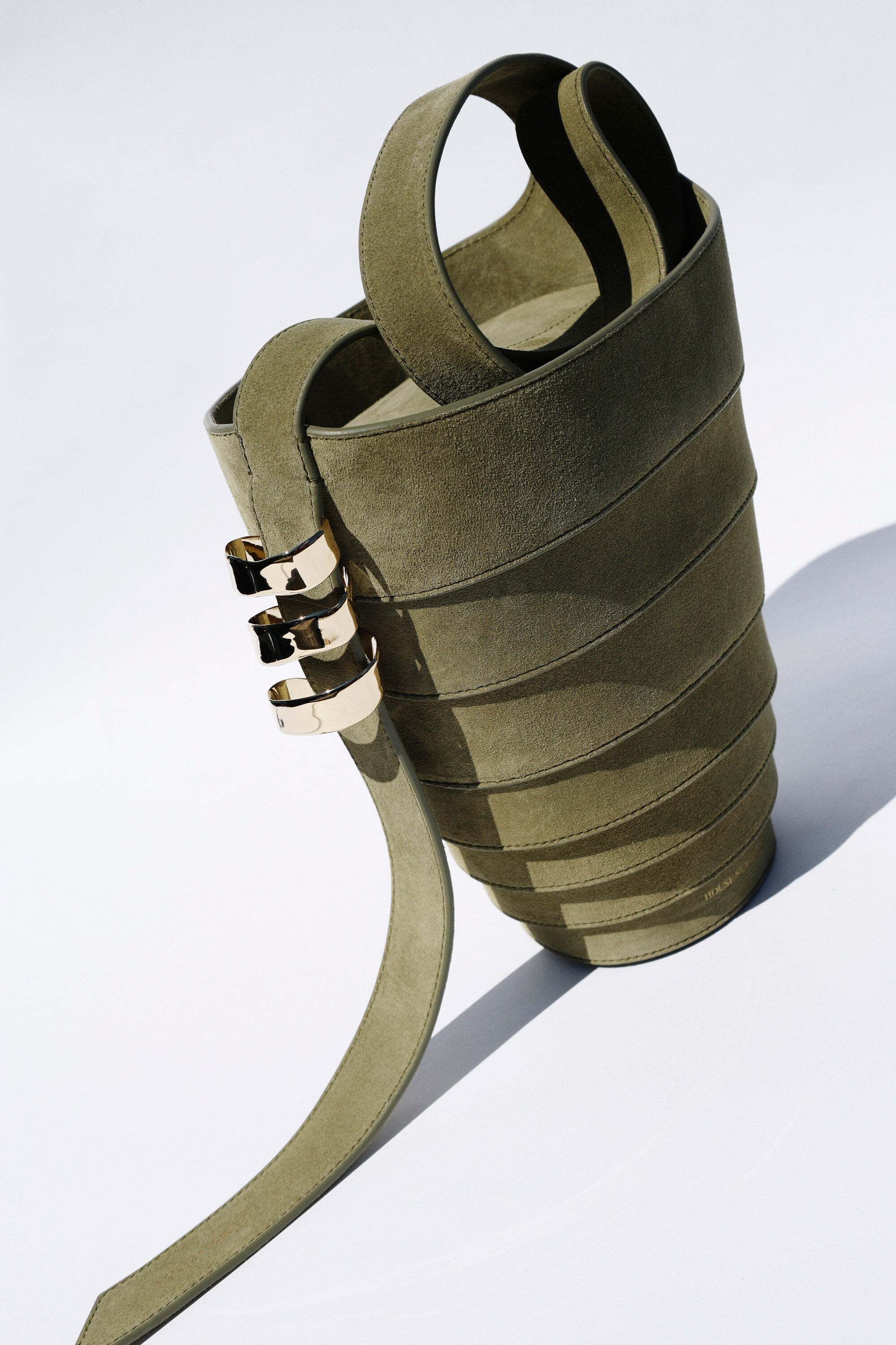 The Spiral Bag in olive suede